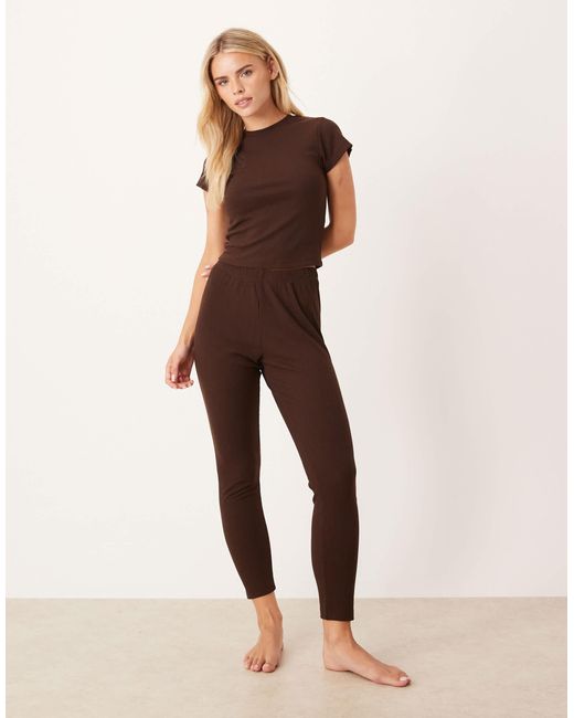 ASOS Brown Asos Design Petite Lounge Mix & Match Rib Baby Tee