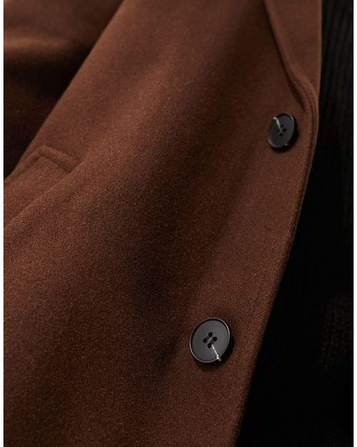 ASOS Brown Relaxed Wool Look Overcoat for men