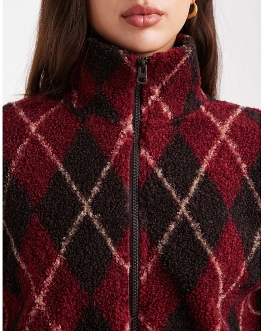 ONLY Red Zip Through Teddy Fleece