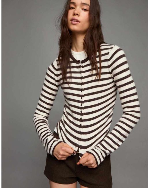 Bershka Gray Striped Knit Cardigan