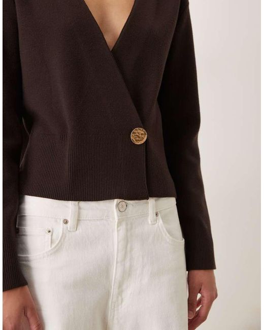 Mango Black Compact Knit Wrap Waist Cardigan With Gold Button
