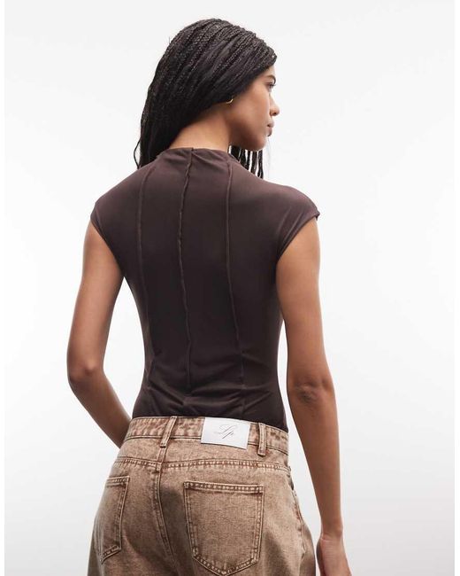 ASOS Brown Exposed Seamed High Neck Bodysuit