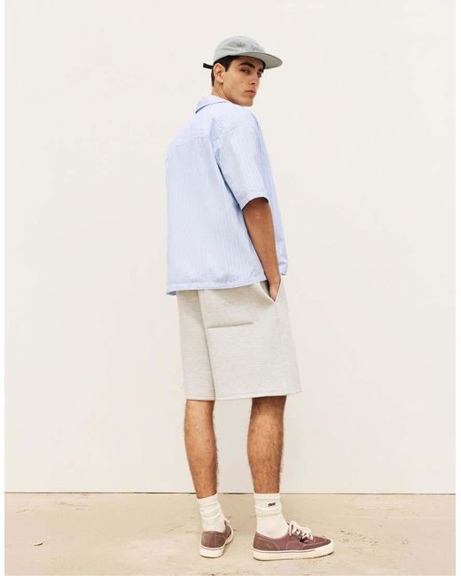 Pull&Bear Blue Striped Short Sleeve Shirt for men