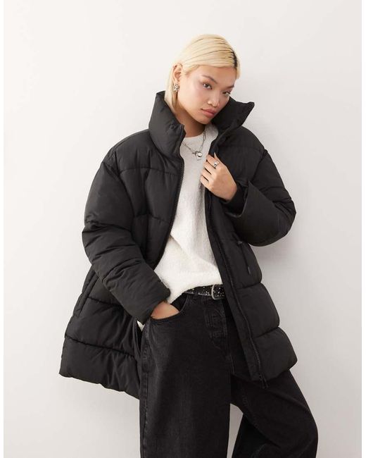 Monki White Cinched Drawstring Waist Puffer Jacket