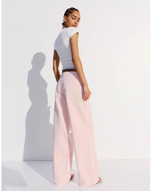 Bershka Pink Ripped Washed-effect Trousers