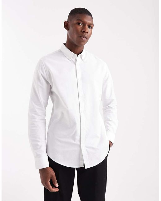 Threadbare White Long Sleeve Oxford Shirt for men