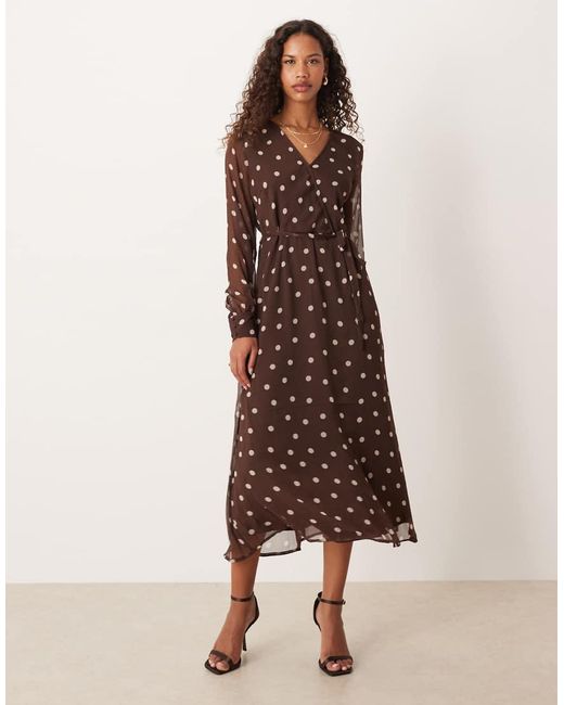 Vila Brown Wrap Front Midi Dress