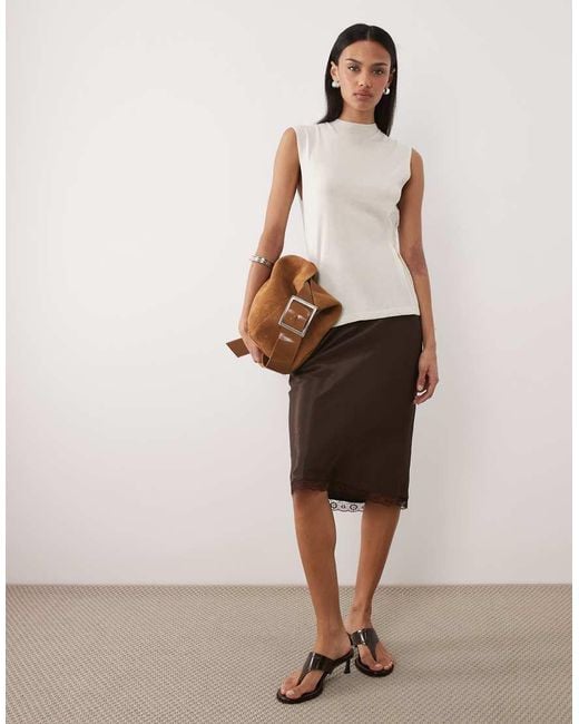 Mango White High Neck Sleeveless Nipped Waist Top