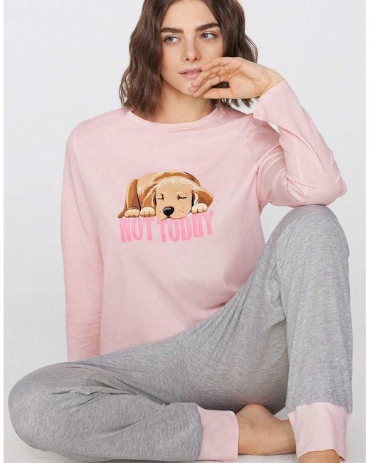 Tezenis Gray Long Pyjamas Printed Not Today