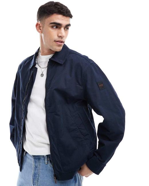 Boss Blue Ocrush-d Box Logo Sleeve Relaxed Fit Cotton Harrington Jacket for men