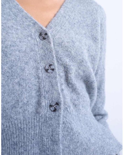 TOPSHOP Blue Knitted Cardigan With Shoulder Pads