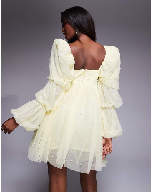 ASOS Blue Tulle Baby Doll Dress With Pearl Embellishment