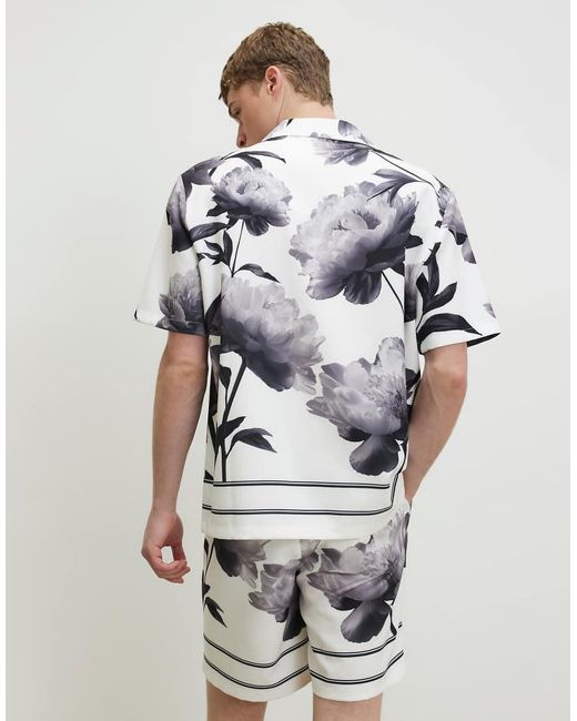 River Island White Short Sleeve Monochrome Floral Shirt for men