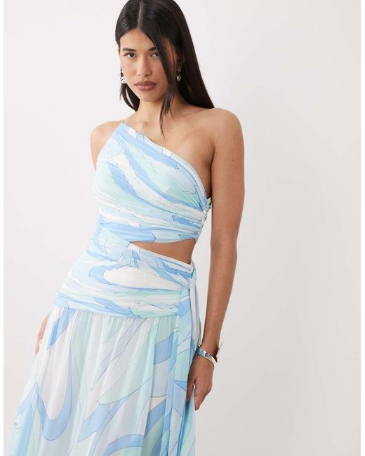 Forever New Blue Ruched Asymmetric Cut Out Maxi Dress