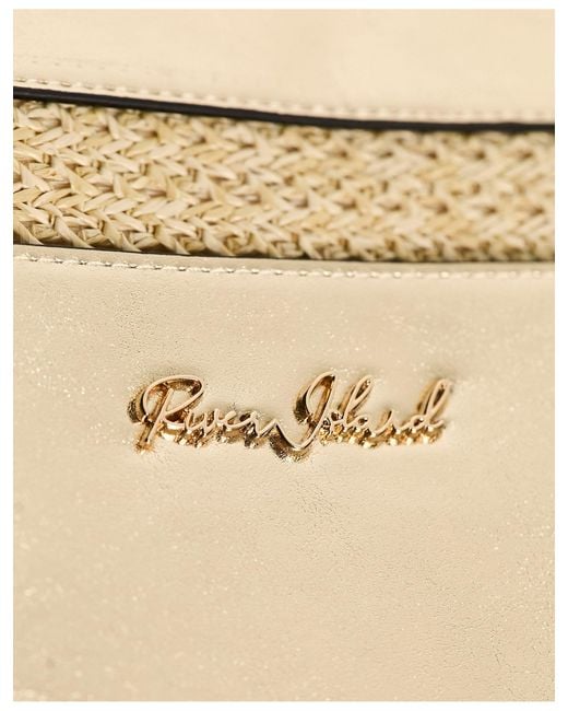 River Island Raffia Clutch Bag With Gold Trim in Natural Lyst