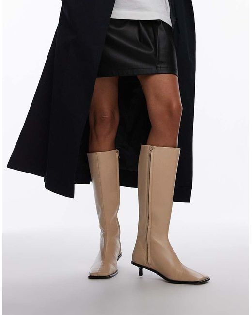 TOPSHOP Black Taylor Premium Leather Knee High Heeled Sock Boots