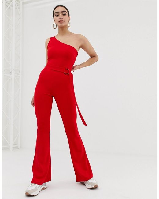 red one sleeve jumpsuit