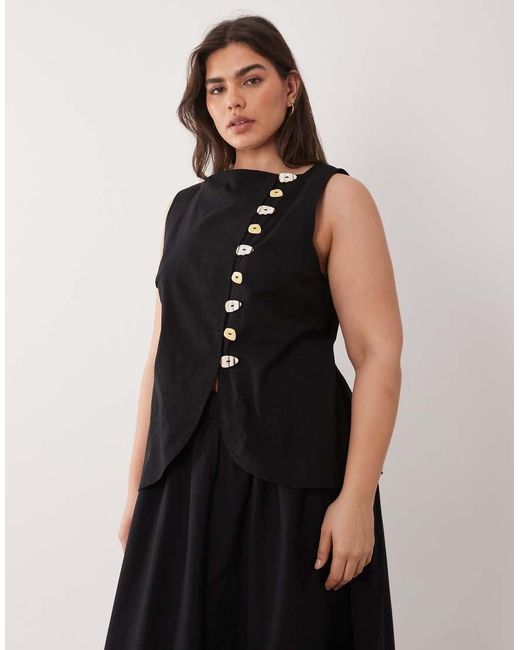 ASOS Black Asos Design Curve Linen Look Waistcoat Maxi Dress With Poplin Skirt