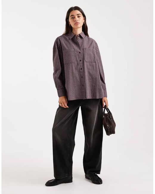 ONLY Purple Oversized Check Shirt