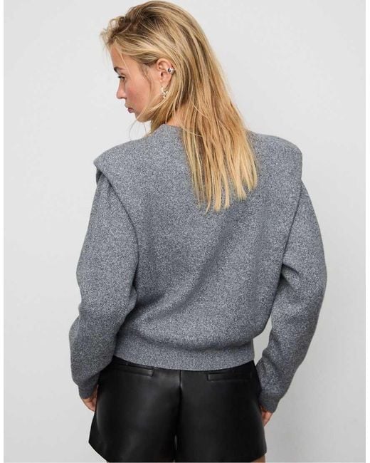 Stradivarius Gray Knit Sweater With Shoulder Pads