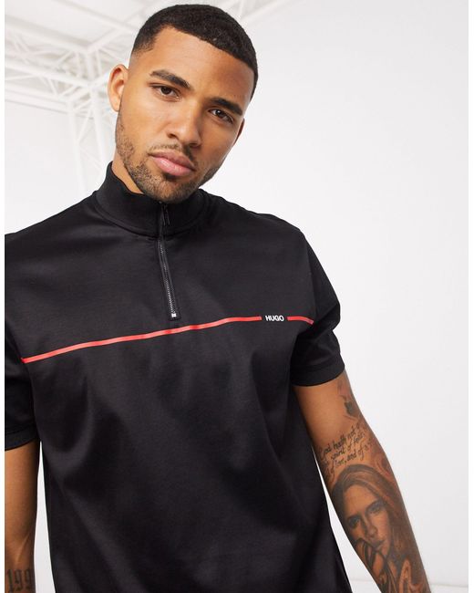 HUGO – Daxham – es Poloshirt mit Reißverschluss und Logostreifen in Schwarz  für Herren | Lyst DE