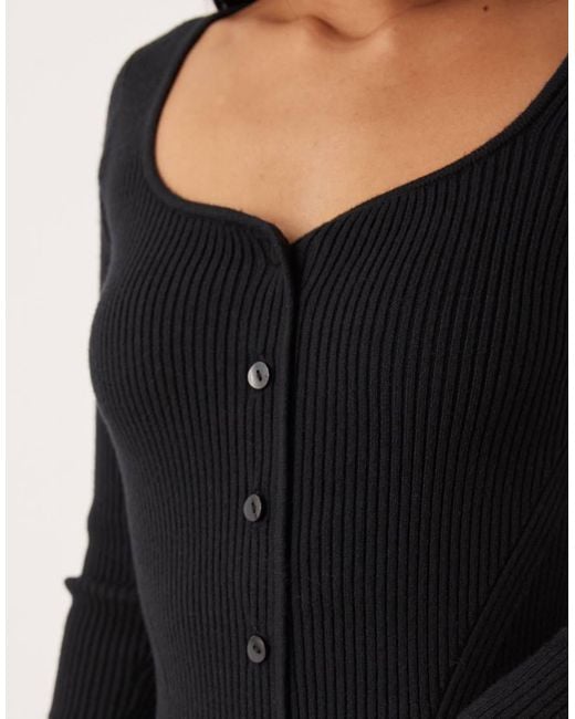 Abercrombie & Fitch Black Long Sleeve V Neck Fitted Maxi Dress