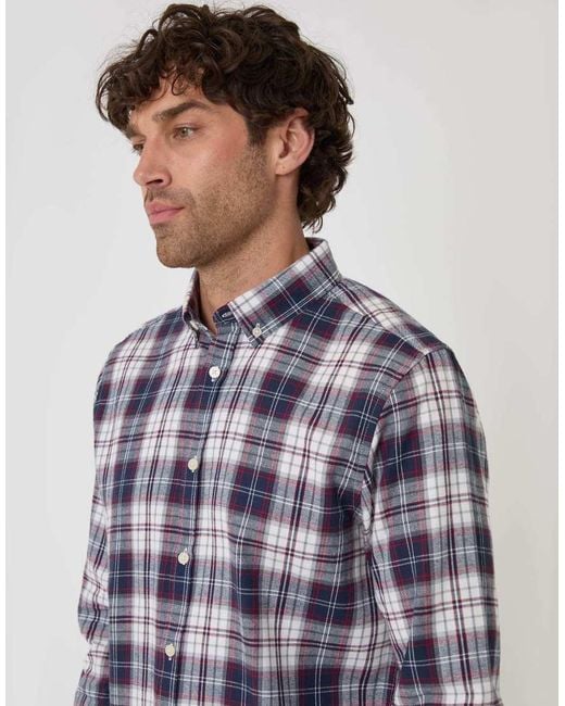 Threadbare Blue Brushed Cotton Flannel Shirt for men