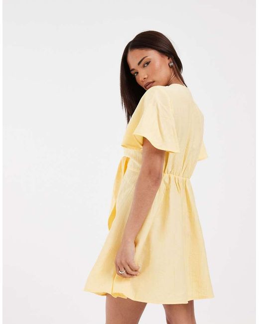 Vero Moda Yellow Crinkle Textured Woven Tie Front Mini Dress