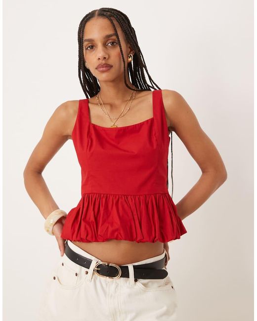 Top Con Fondo A Palloncino di Abercrombie & Fitch in Red