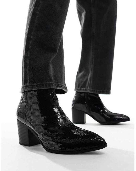 ASOS Black Heeled Cuban Chelsea Boot for men