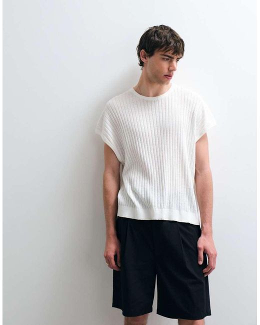 ASOS COLLECTIVE White Oversized Linen Rich Tank for men