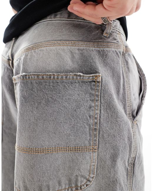 Short en jean coupe baggy - délavé Bershka pour homme en coloris Gray