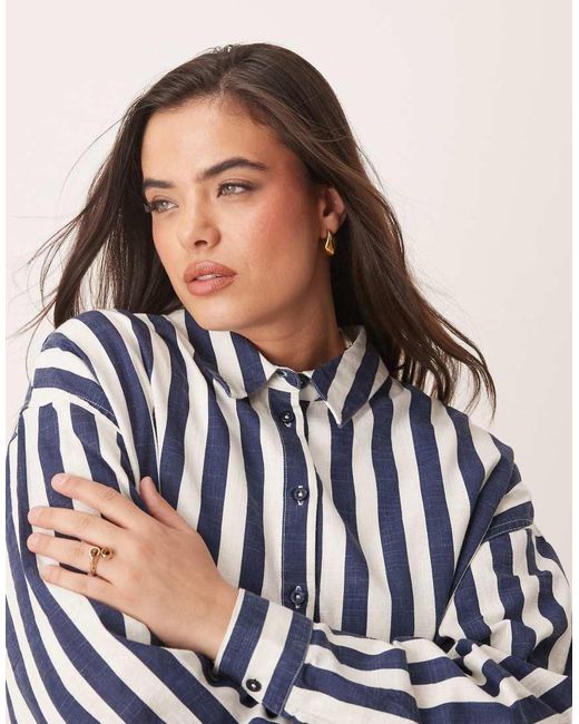 Camisa Azul Marino Extragrande A Rayas De Tejido Efecto Lino De Curve (Parte De Un Conjunto) ASOS de color White