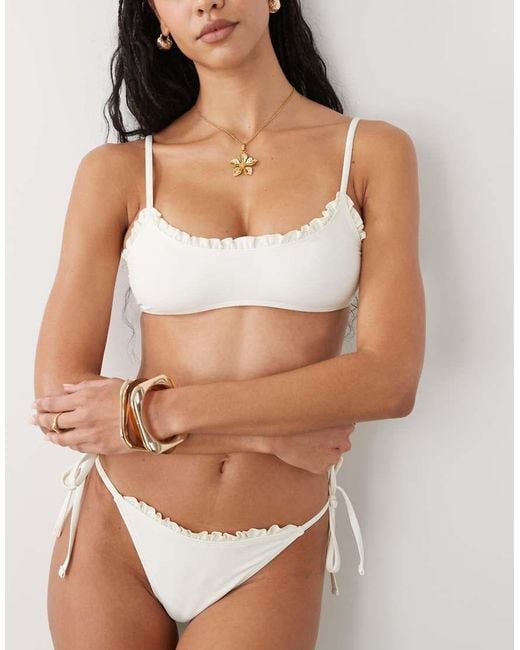 Reclaimed Vintage White Tie Side Bikini Bottom With Frill