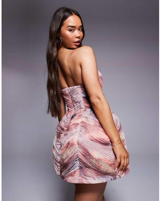 ASOS Gerimpelde Mini-Jurk Met Structuur En Bloemenprint in het Gray
