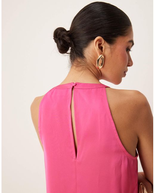 Vila Pink – hochgeschlossenes satin-maxikleid