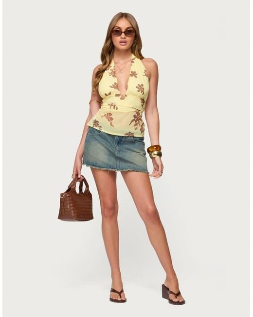 Edikted Green Hannah Floral Chiffon Halter Top
