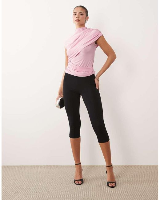 ASOS Pink Slinky Ruched Drape Detail Top
