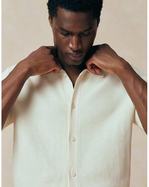 Mango Natural 100% Cotton Waffle Knit Button Down Cardigan for men