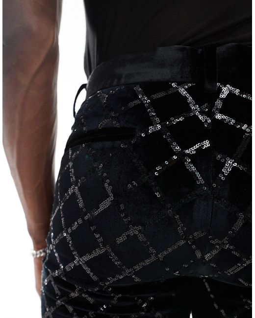 ASOS Black Skinny Diamond Sequin Suit Trouser for men