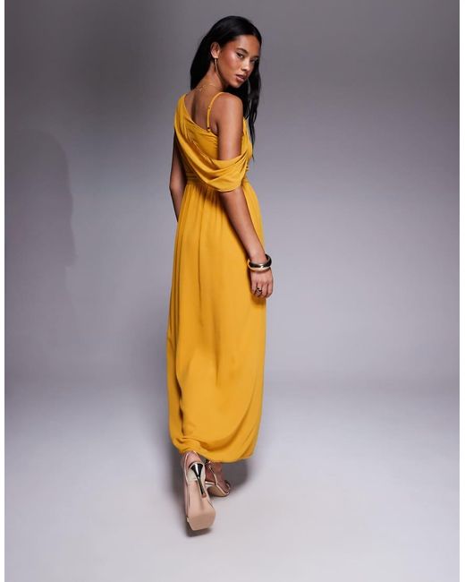 TFNC London Multicolor Asymmetric Maxi Dress With Drape Back
