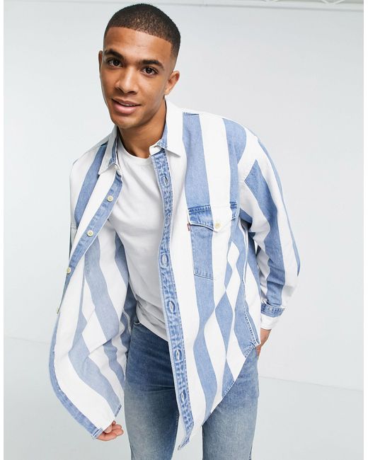 Levi s Oversize Barstow Western Indigo Block Stripe Shirt in Blue for Men Lyst Australia