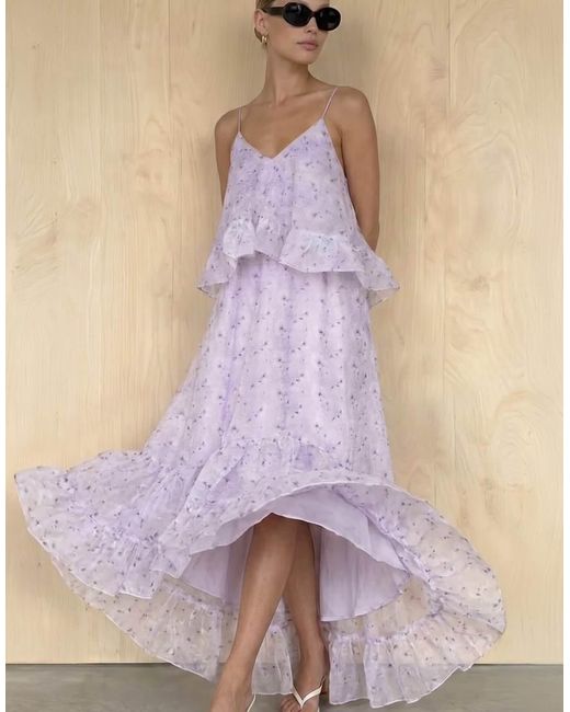 NA-KD Purple Organza V Neck Volume Maxi Dress