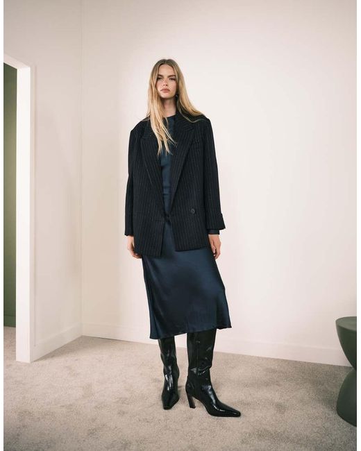 ASOS Blue Wool Blend Pinstripe Formal Blazer