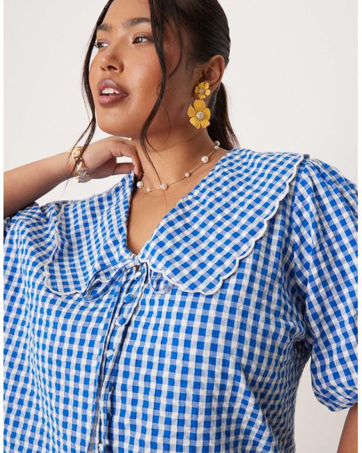 Birdie - top à col et manches bouffantes - vichy bleu Nobody's Child en coloris Blue