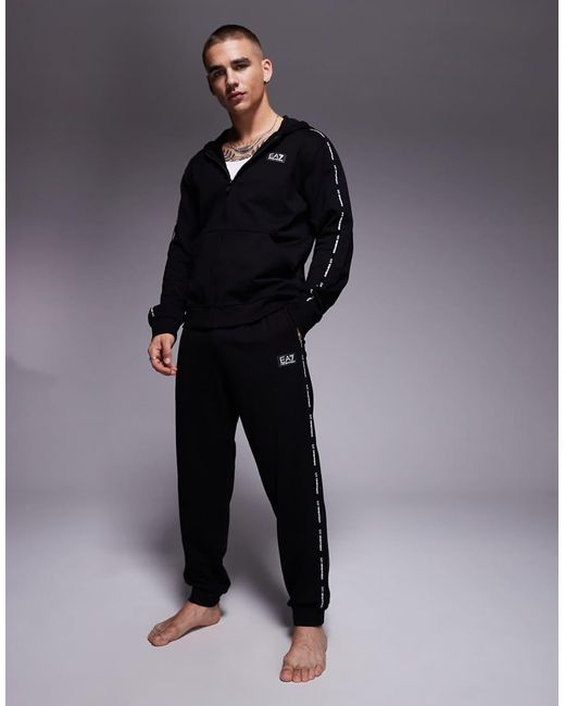 EA7 Blue Armani Zip Hoodie With Logo Tape Detail for men