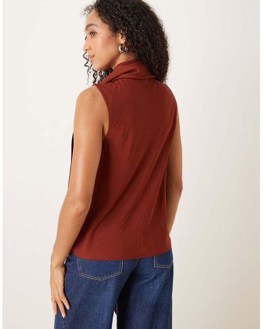 Mango Red Neck Detail Sleeveless Top