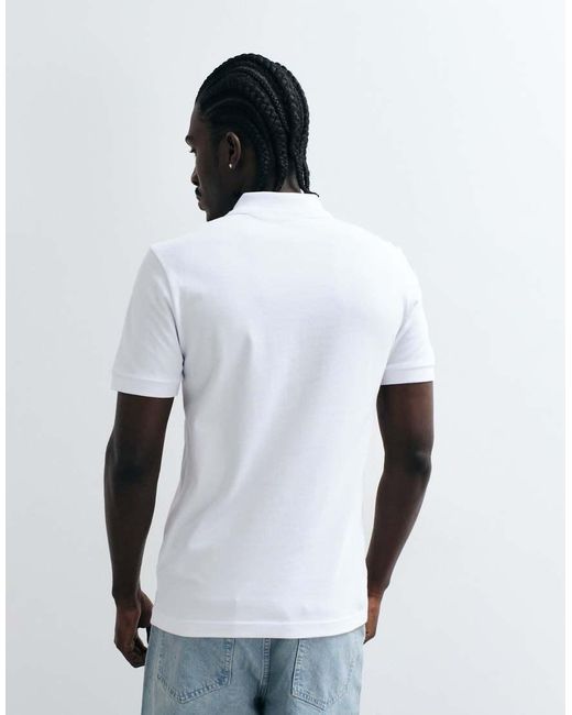 Boss White Passenger Slim Fit Pique Polo Shirt for men