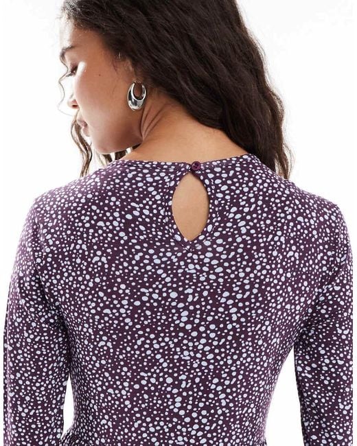 Wednesday's Girl Purple Long Sleeve Smudged Polka Dots Midaxi Dress