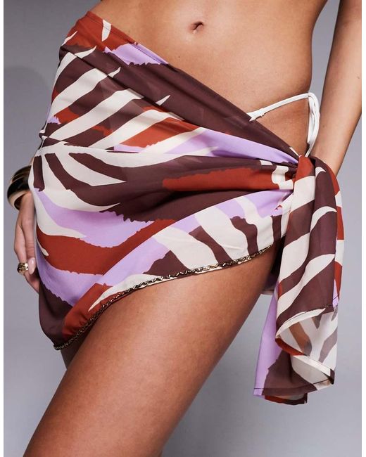 River Island Gray Leaf Print Sarong